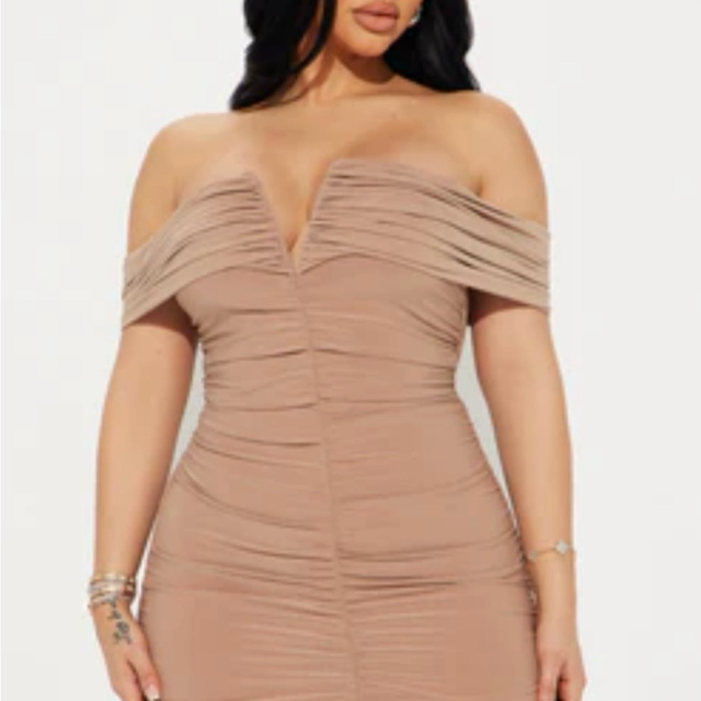 Fashion Nova Strapless Tan Dress